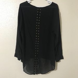 WOMEN'S BLACK TRANSPARENT LONG SLEEVE BLOUSE